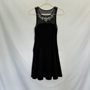 Express Black‎ Fit & Flare Dress with Embellished Sheer Yoke - Size 0